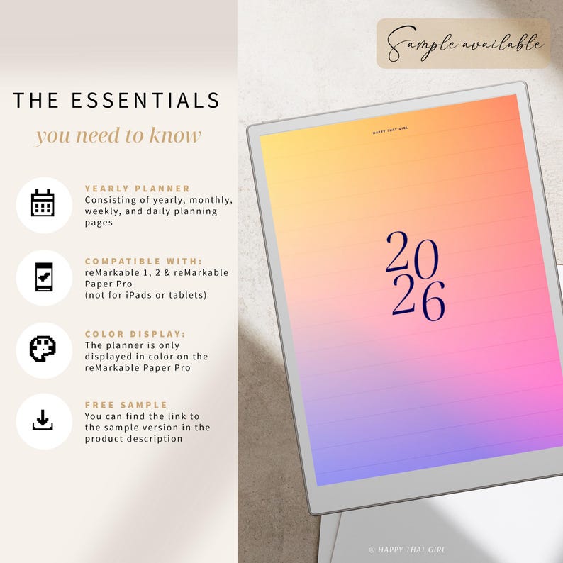 Yearly Planner 2026 for Remarkable Paper Pro / Digital Planner for ...