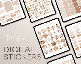 Digital Stickers THAT GIRL / Digital Planner Stickers / Precropped Self Care Stickers / Watercolor GoodNotes Stickers |  Neutral Colors