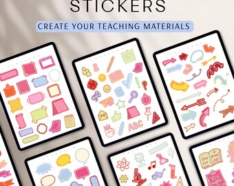 Teacher Stickers for GoodNotes | Hand Drawn Digital Teacher Sticker Bundle | Black & White Classroom Stickers | Printable PNG Stickers