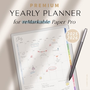 Remarkable Paper Pro Yearly Planner for 2025 & 2026 / Digital Planner for reMarkable 1, 2, and Paper Pro / reMarkable Calendar Colorful