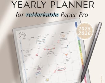 Remarkable Paper Pro Yearly Planner for 2025 & 2026 / Digital Planner for reMarkable 1, 2, and Paper Pro / reMarkable Calendar Colorful