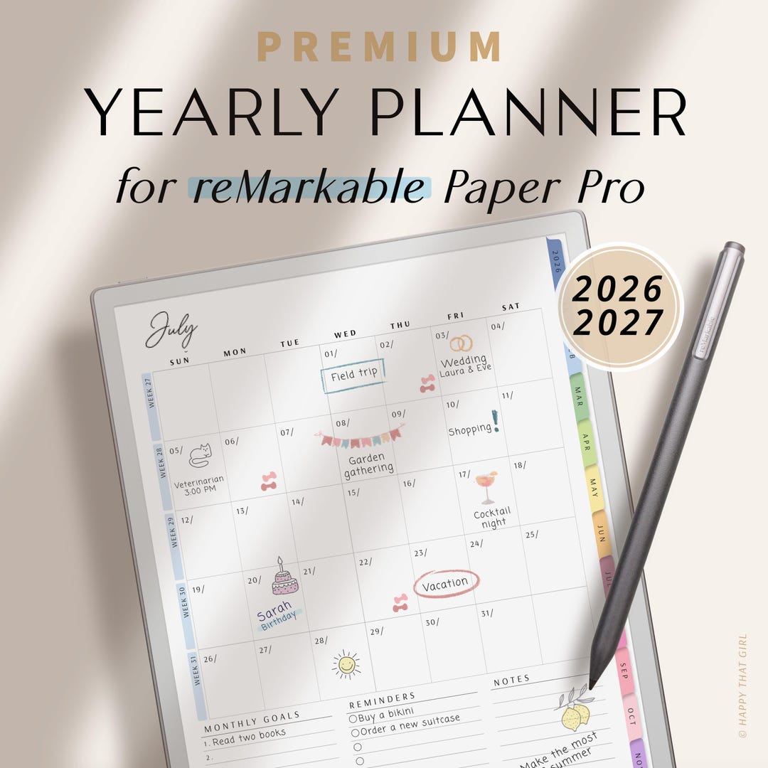 Yearly Planner 2026 & 2027 for Remarkable Paper Pro / Digital Planner ...