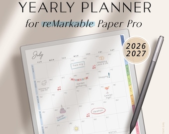 Yearly Planner 2026 & 2027 for reMarkable Paper Pro / Digital Planner for reMarkable 1, 2, and Paper Pro / reMarkable Calendar Colorful