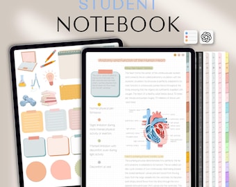 Digital Student Notebook for iPad | Aesthetic GoodNotes Notebook with 150+ Stickers | Lecture Notes Template | College Study Planner