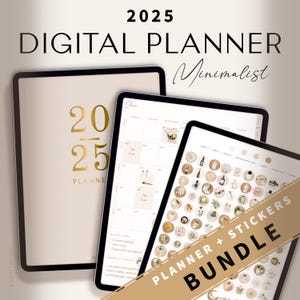 Bundle 2025 Digital Planner Minimalist / Daily, Weekly & Monthly Planner / Dated Digital Planner / iPad Planner / GoodNotes Stickers