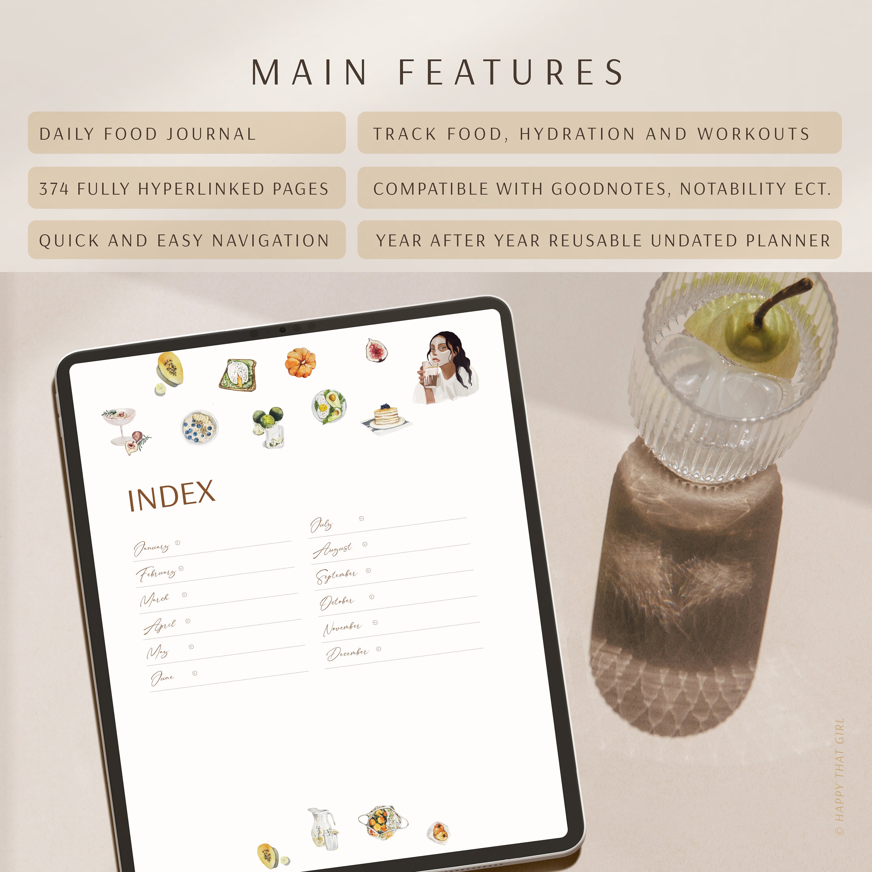 Daily Food Journal / Daily Food Diary / iPad Calorie Tracker / Goodnotes Daily Planner / Self ...