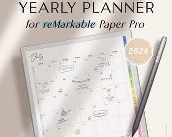 Yearly Planner 2026 for reMarkable Paper Pro / Digital Planner for reMarkable 1, 2, and Paper Pro / reMarkable Calendar Colorful