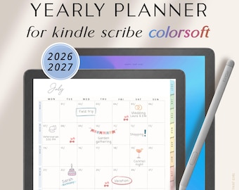 Yearly Planner 2026 & 2027 for Kindle Scribe Colorsoft 2026–2027 | Hyperlinked PDF Yearly Planner  |  Digital Calendar Colorful
