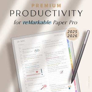Remarkable Paper Pro Productivity Planner for 2025 2026 / Digital Planner for reMarkable 1, 2, and Paper Pro / reMarkable Calendar Colorful