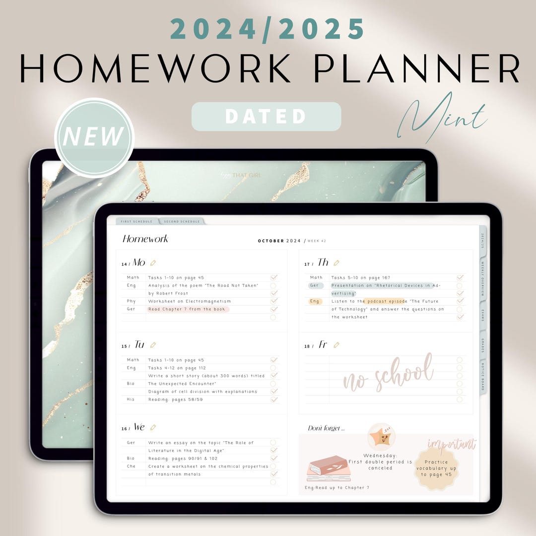 Digital Homework Planner | Goodnotes & iPad Compatible | Dated Calendar ...