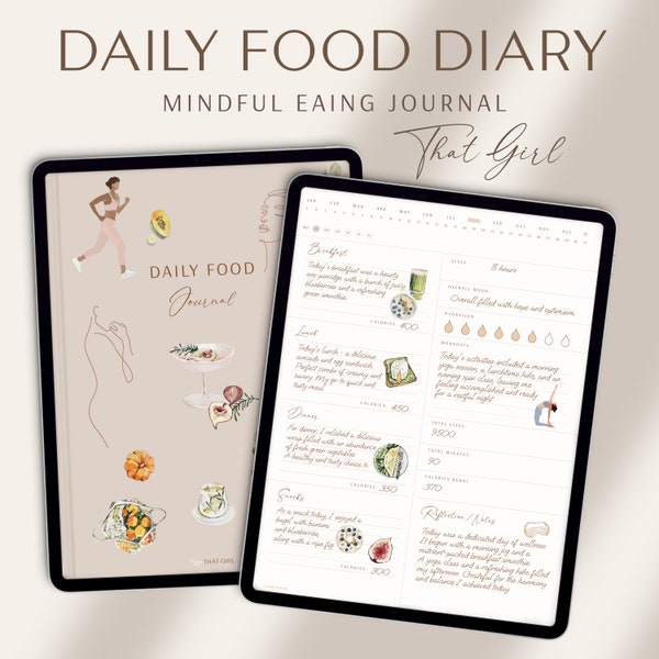 Daily Food Journal / Daily Food Diary / Ipad Calorie Tracker / Goodnotes Daily Planner / Self Care Planner