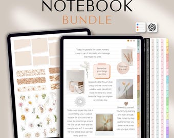 Digital Notebook for iPad | Aesthetic GoodNotes Notebook with 130+ Stickers | Hyperlinked Note Taking Template | Minimalist Digital Journal