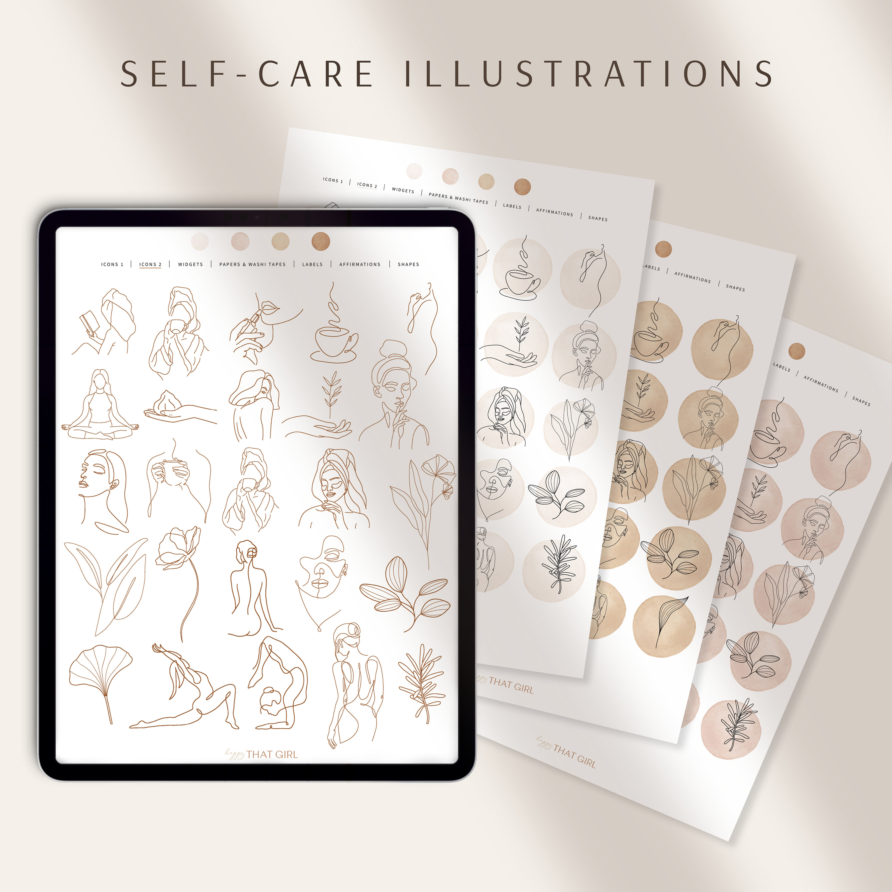 Digital Stickers LINE ART / Digital Planner Stickers / Precropped Self ...