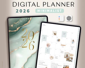 Minimalist 2026 Digital Planner for iPad | GoodNotes Planner | Portrait Vertical | Clean Aesthetic Planner