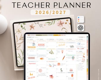 Digital Teacher Planner AUGUST 2026 – JULY 2027 DATED, Lesson Academic Planner, for Goodnotes iPad with ChatGPT Tool