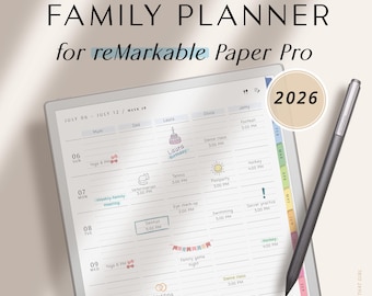 ReMarkable Family Planner 2026 | Digital Family Calendar for reMarkable Paper Pro, Mom Planner, Weekly Meal Planner, Household Organizer