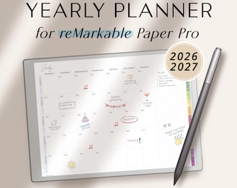 Digital Planner 2026–2027 for reMarkable | Landscape Planner PDF for reMarkable Paper Pro | Minimalist Yearly, Monthly & Weekly
