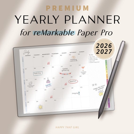 Digital Planner 2026–2027 for reMarkable | Landscape Planner PDF for reMarkable Paper Pro | Minimalist Yearly, Monthly & Weekly