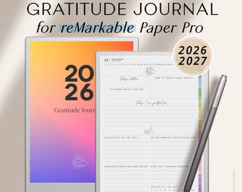 Digital Gratitude Journal 2026–2027 for reMarkable Paper Pro, Dated Daily Self Care & Mindfulness Journal