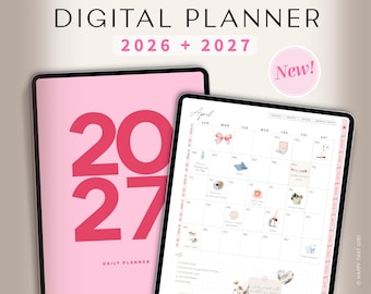 Digital Planner 2026 2027 Portrait | iPad GoodNotes Planner | Pink Vertical Digital Planner 26 27| Premium Daily Weekly Monthly Planner PDF