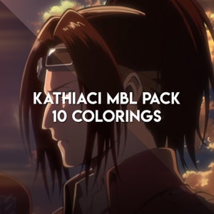 Op de afbeelding: Een digitale illustratie van een personage met bruin haar en een rood shirt. De tekst "KATHIACI MBL PACK 10 COLORINGS" wordt weergegeven op de afbeelding.