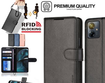 Motorola Moto G14 Wallet Phone Case with Card Holder, Stand and Wrist Strap - Luxury PU Leather Flip Cover Case
