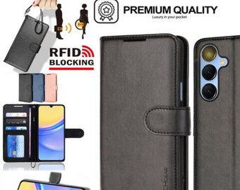 Samsung Galaxy A15 5G Wallet Phone Case with Strap & Card Holder, Stand and Wrist Strap - Luxury PU Leather Flip Cover Case