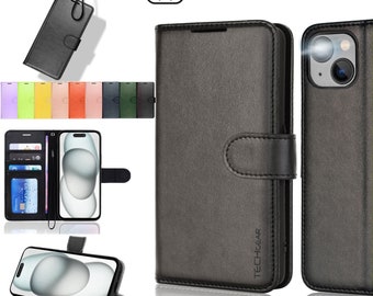 Leather Case iPhone 15 14 13 12 /Pro /Max /Plus /Mini/ 7 8 6 SE 2022 Stand Flip Wallet Case with Card Holder & Wrist Strap