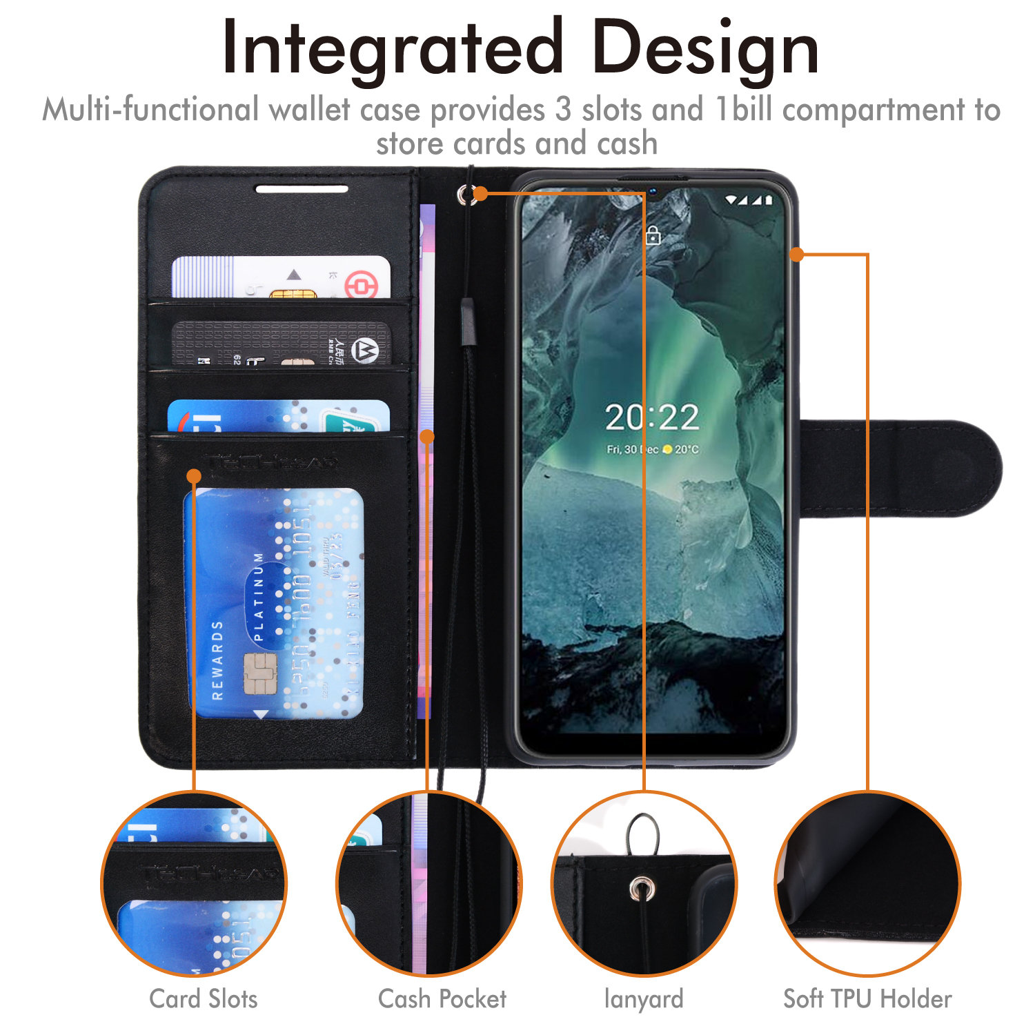 Luxury Leather Flip Wallet Card Holder Smart Stand Cover Case for Nokia