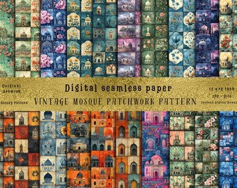 Vintage Mosque Illustration Patterns: Seamless Designs (Digital Download)