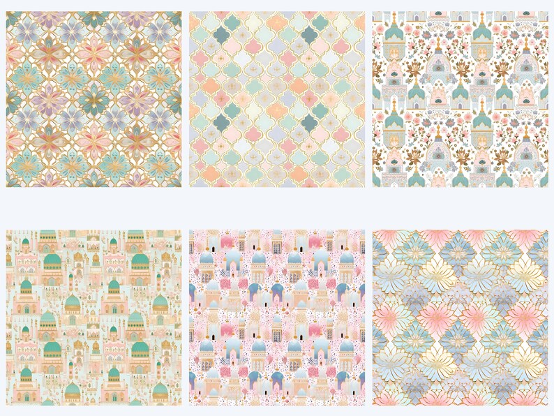 Vintage Pastel Arabic Palace Patterns - 25+1 Bonus Seamless Digital ...