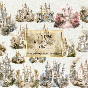 30 vintage sprookjeskasteel cliparts - hoogwaardige PNG's, perfect voor sublimatie, ongewenste tijdschriften, kunst aan de muur, doe-het-zelf geschenken en meer, commercieel gebruik