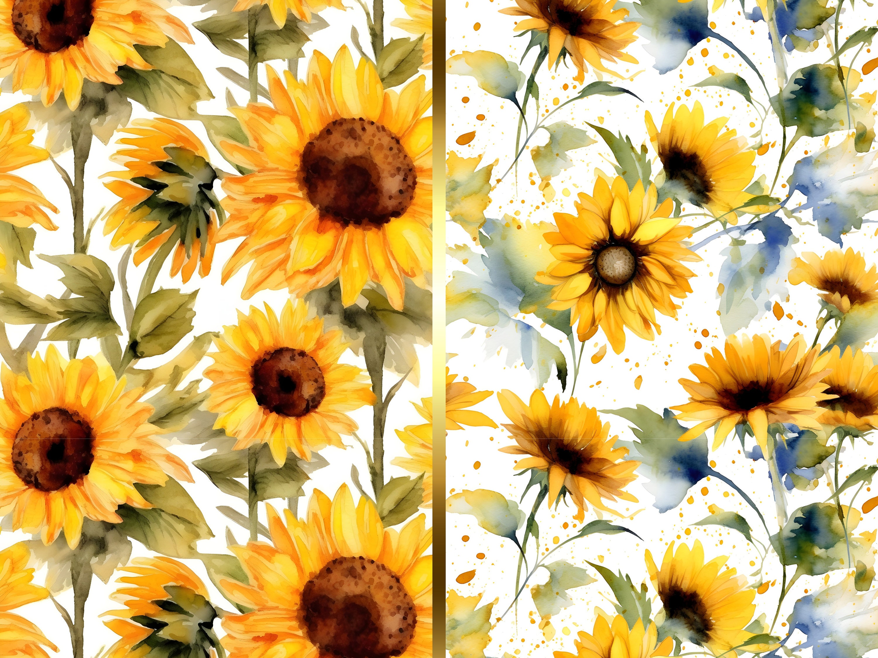 Watercolor Abstract Sunflower Seamless Pattern Set | DIY Crafting, Art ...