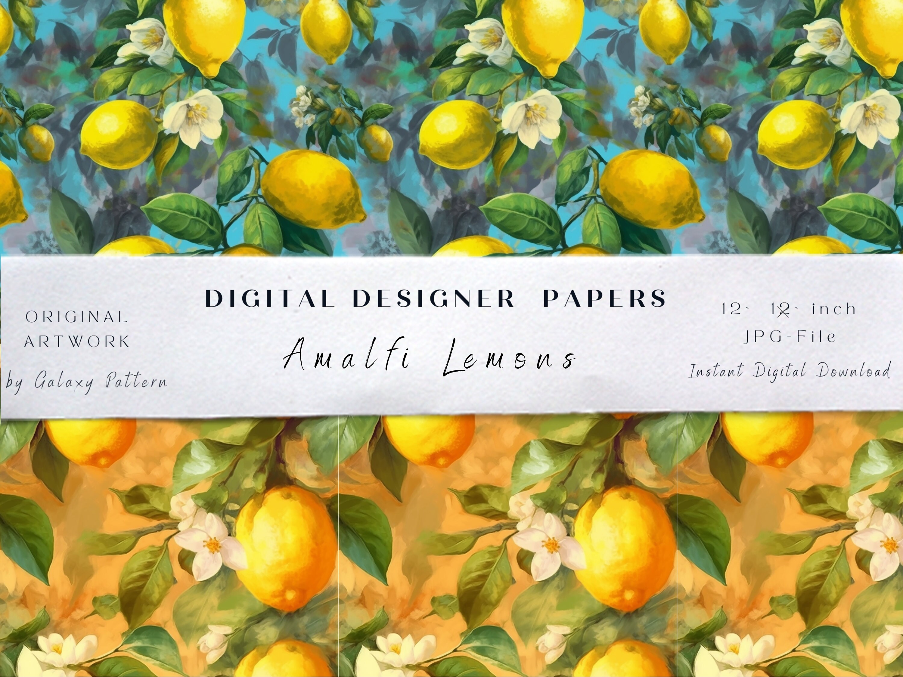 Digital Download: 12 Oil Style Craft Paper With Beautiful Amalfi Lemons ...