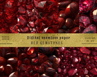 Radiant Red Gemstones - 10 Seamless Patterns + Bonus! Perfect for DIY Crafts, Clipart Patterns, and Commercial Use, invitations, web desig