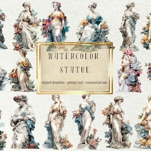 vintage Victorian Statue Clipart Set - 20 Watercolor Cliparts + 1 Surprise, watercolor PNG format instant download for commercial use