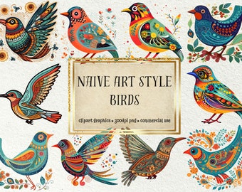 Naive Art Bird Clipart Graphics, Commercial Use (PNG)