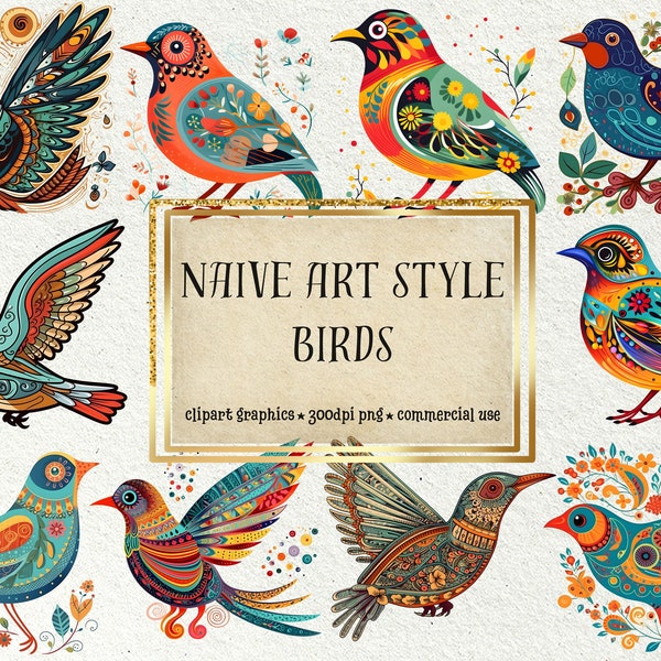 10 Naive Art Style Bird Graphics + Bonus.  DIY crafting. Scrapbooking. Commercial use. Invitations. Wall art. Graphic Design. Bloggers