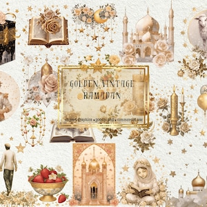 30 Vintage Ramadan Clipart PNGs | Perfect for DIY Crafts, Invitations, Scrapbooking, Junk Journal, Digital Art, Sublimation, Commercial Use!