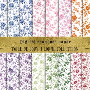 27 Toile de Jouy Seamless Pattern Vintage Floral Digital Paper Blue Floral Junk Journal Paper Chinoiserie Pattern French Toile Floral