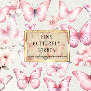 Rosa Schmetterling Clipart, Blumen Clipart, 30 + 2 Png-Dateien mit transparentem Hintergrund, Frühling Clipart, Garten Clipart, Blumen INSTANT DOWNLOAD