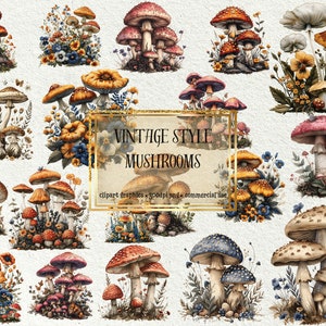 30 skurrile Pilz-Cliparts – digitale Bilder im Vintage-Stil, Sublimation, Junk-Tagebücher, Einladungen – hohe Qualität 300 DPI, kommerzielle Nutzung
