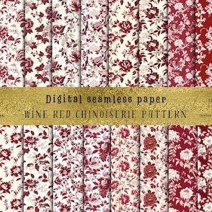 21 naadloze wijnrode chinoiseriepatronen | DIY crafting, sublimatie, didital papier en meer! Hoogwaardige 300 DPI JPG | Commercieel gebruik