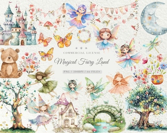 Watercolor Fairy Clipart: Pastel Enchanted Forest PNG (Digital Download, Commercial Use License Included)