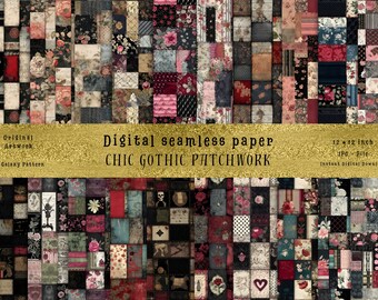 Gothic Victorian Patchwork Patterns – Seamless Dark Floral Designs (Digital Download)