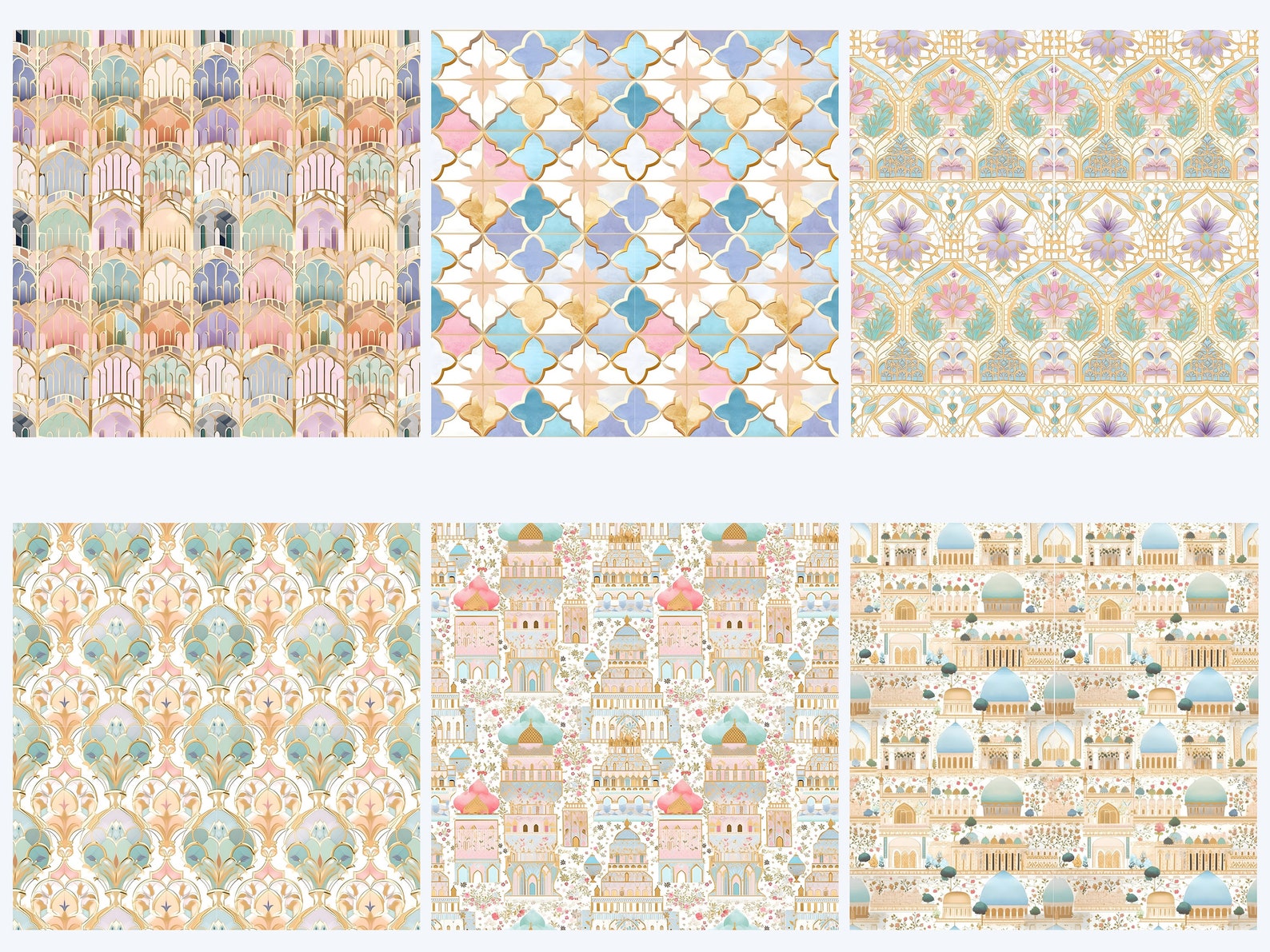 Vintage Pastel Arabic Palace Patterns - 25+1 Bonus Seamless Digital ...