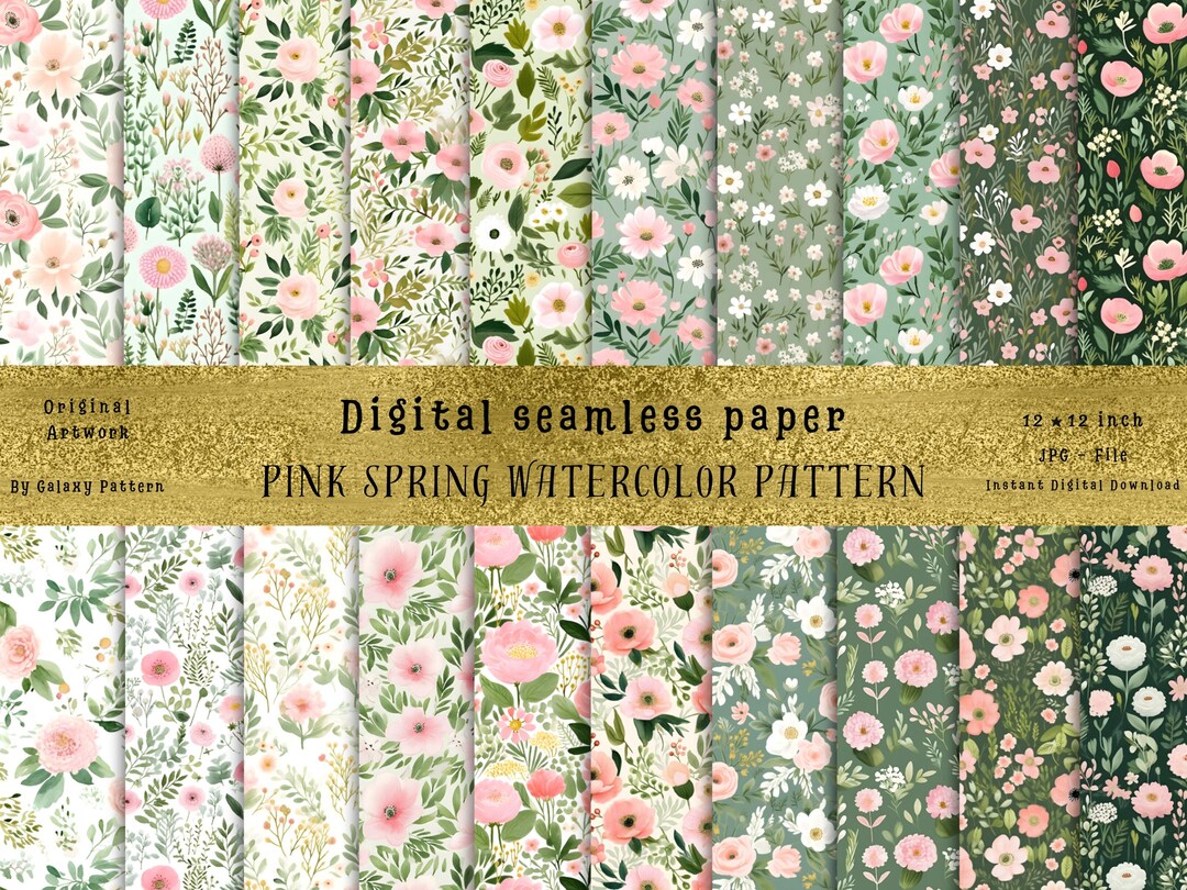 Pink Spring Flowers Seamless Pattern: Watercolor Floral Designs ...