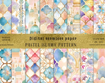 Pastel Gold Foil Arabic Patterns, Seamless Design (Digital Download)