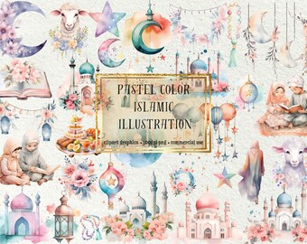 Pastel Islamic Clipart Bundle, Ramadan, Eid (Digital Download)