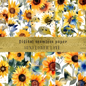 Watercolor Abstract Sunflower Seamless Pattern Set | DIY Crafting, Art Lovers, Digital Paper, seamless sunflower patterns